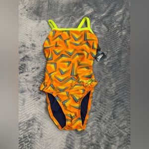 NWT Womens Speedo Pro LT Orange Multi One Piece Swimsuit 26 (0)